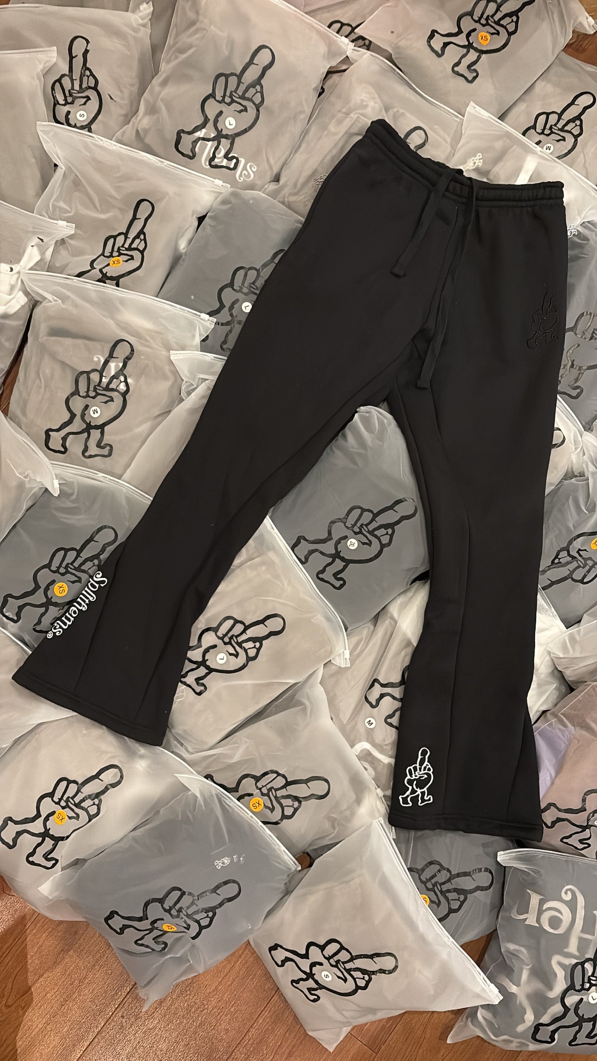 ‘Black Beetle’ Flared Track Bottoms