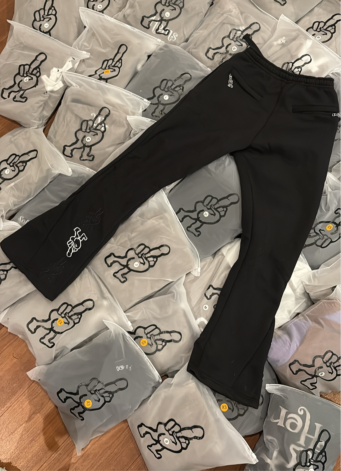 ‘Black Beetle’ Flared Track Bottoms