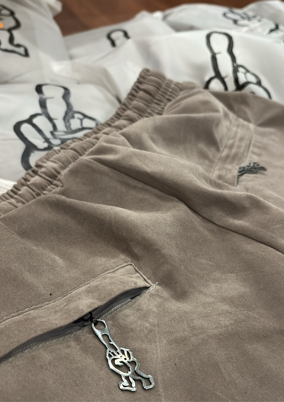 ‘Elephant Grey’ Flared Velvet Tracksuit