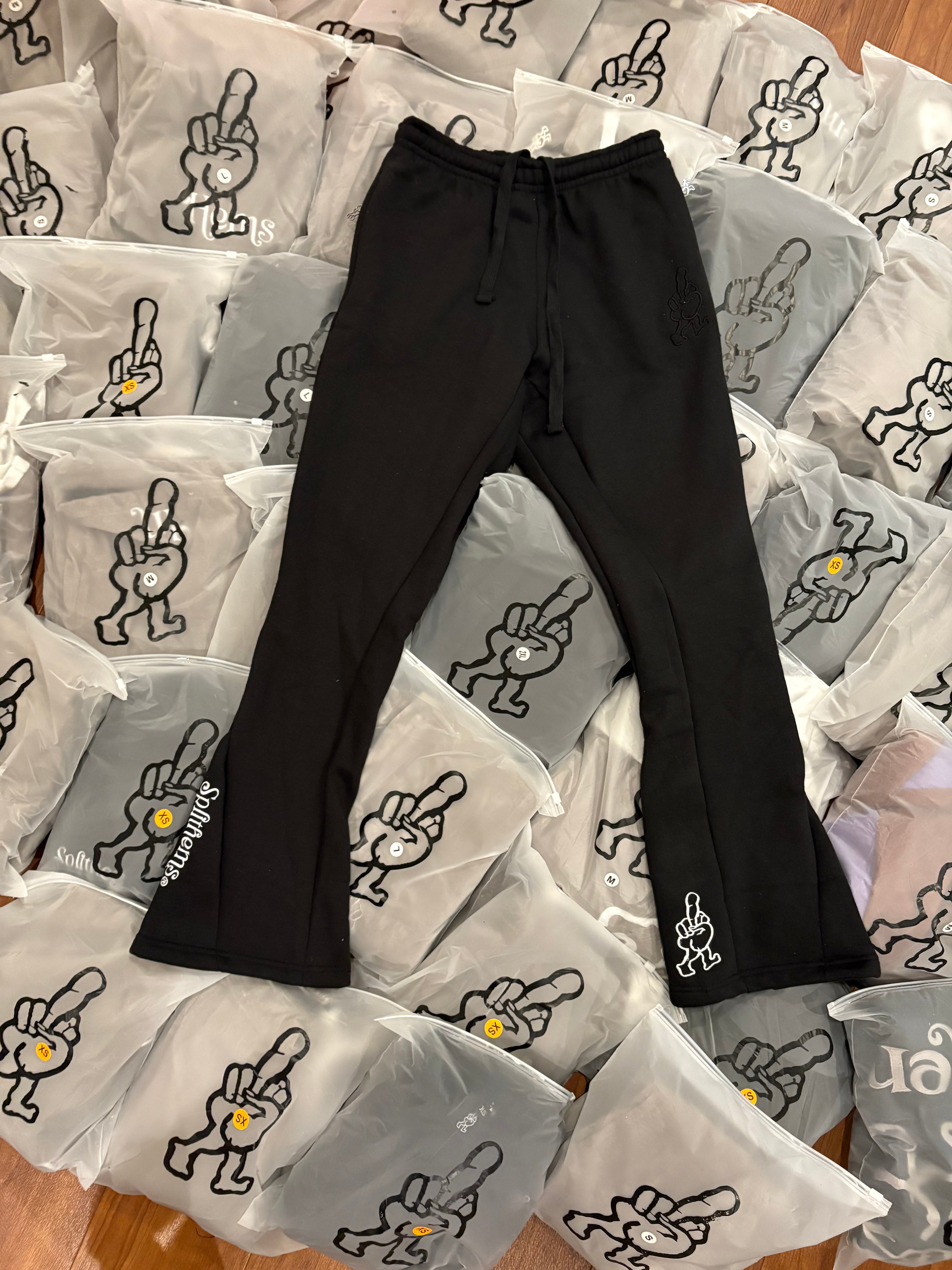 ‘Black Beetle’ Flared Track Bottoms