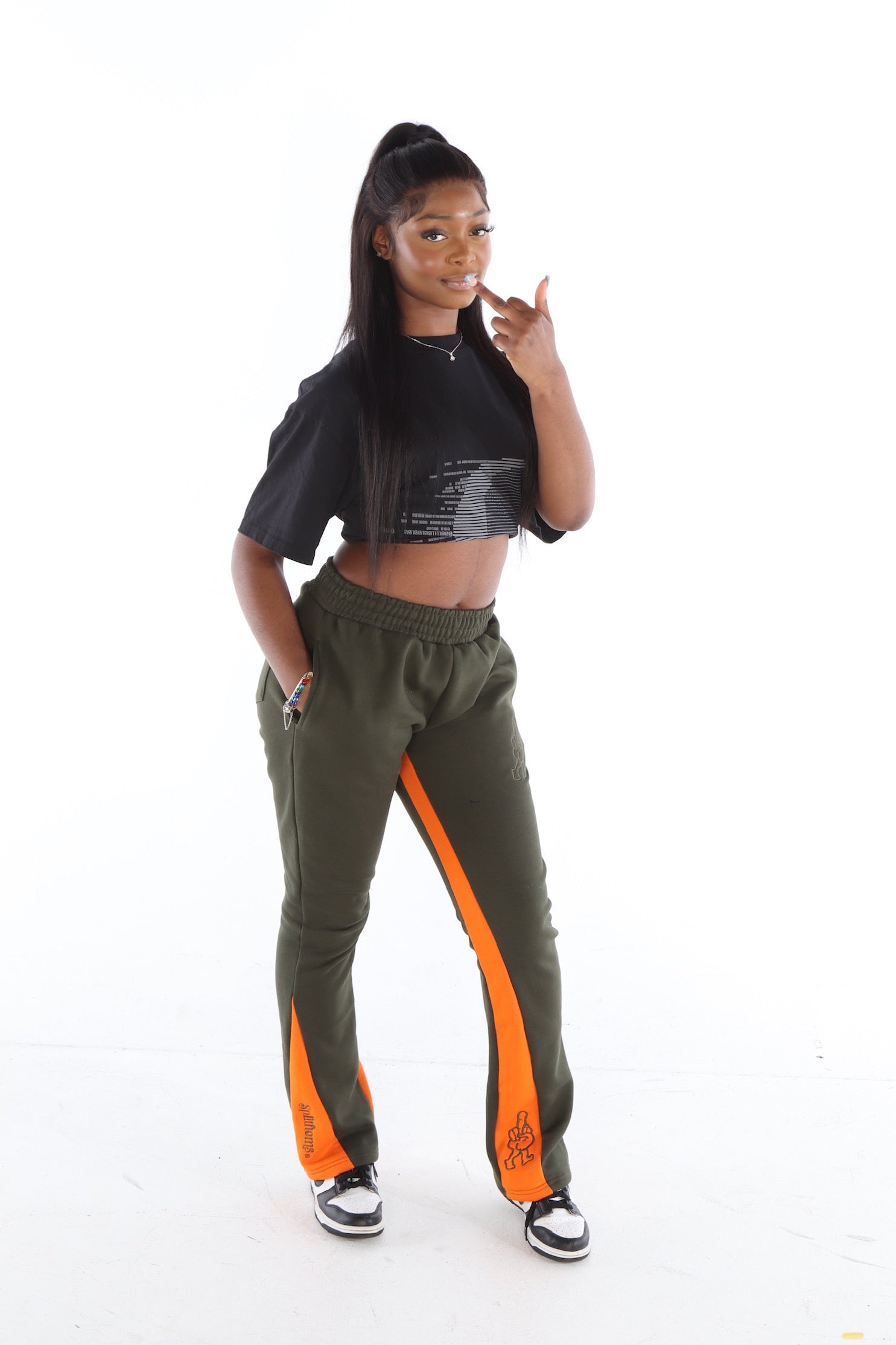 ‘F***-Off Olive’ Flared Track Bottoms