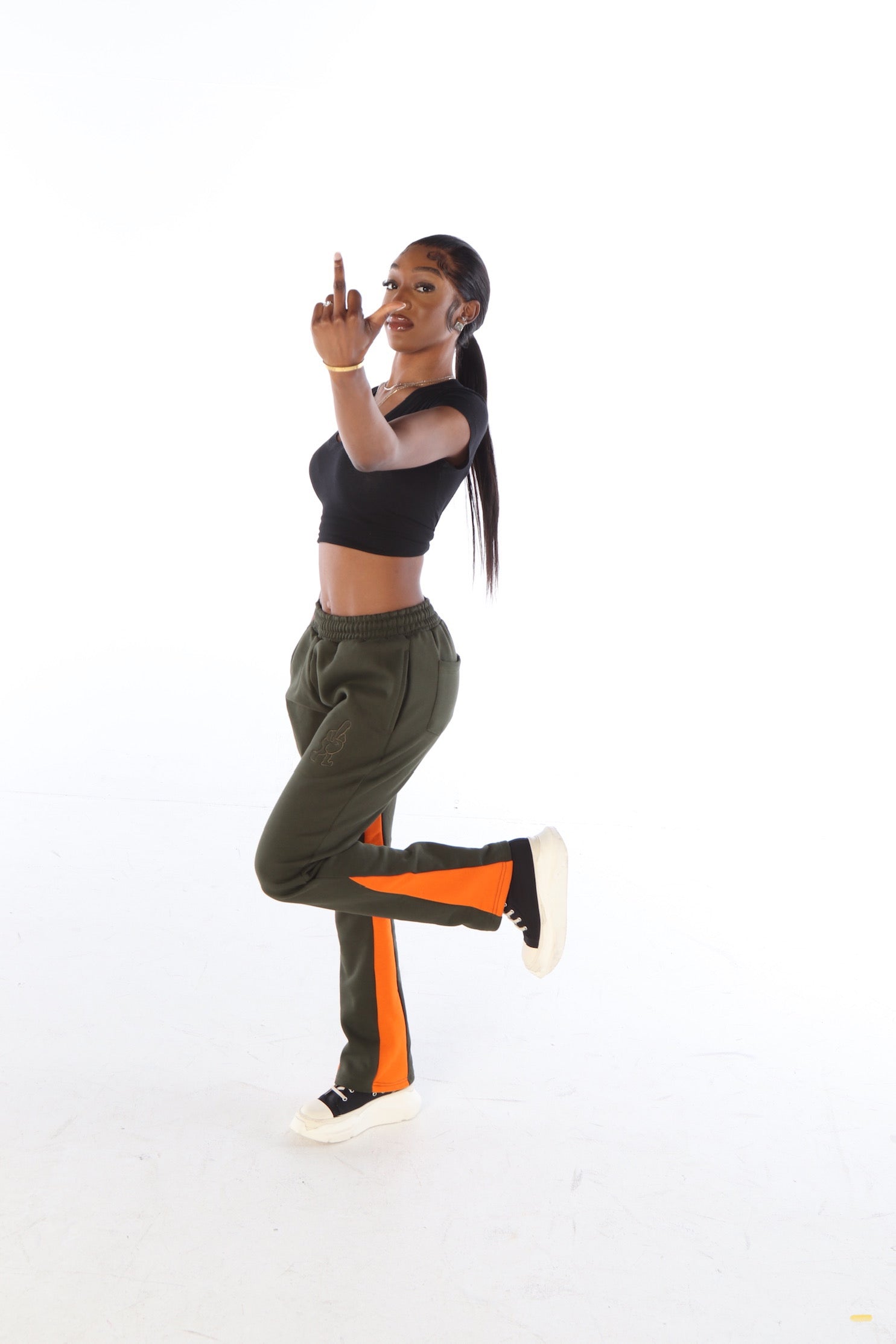 ‘F***-Off Olive’ Flared Track Bottoms