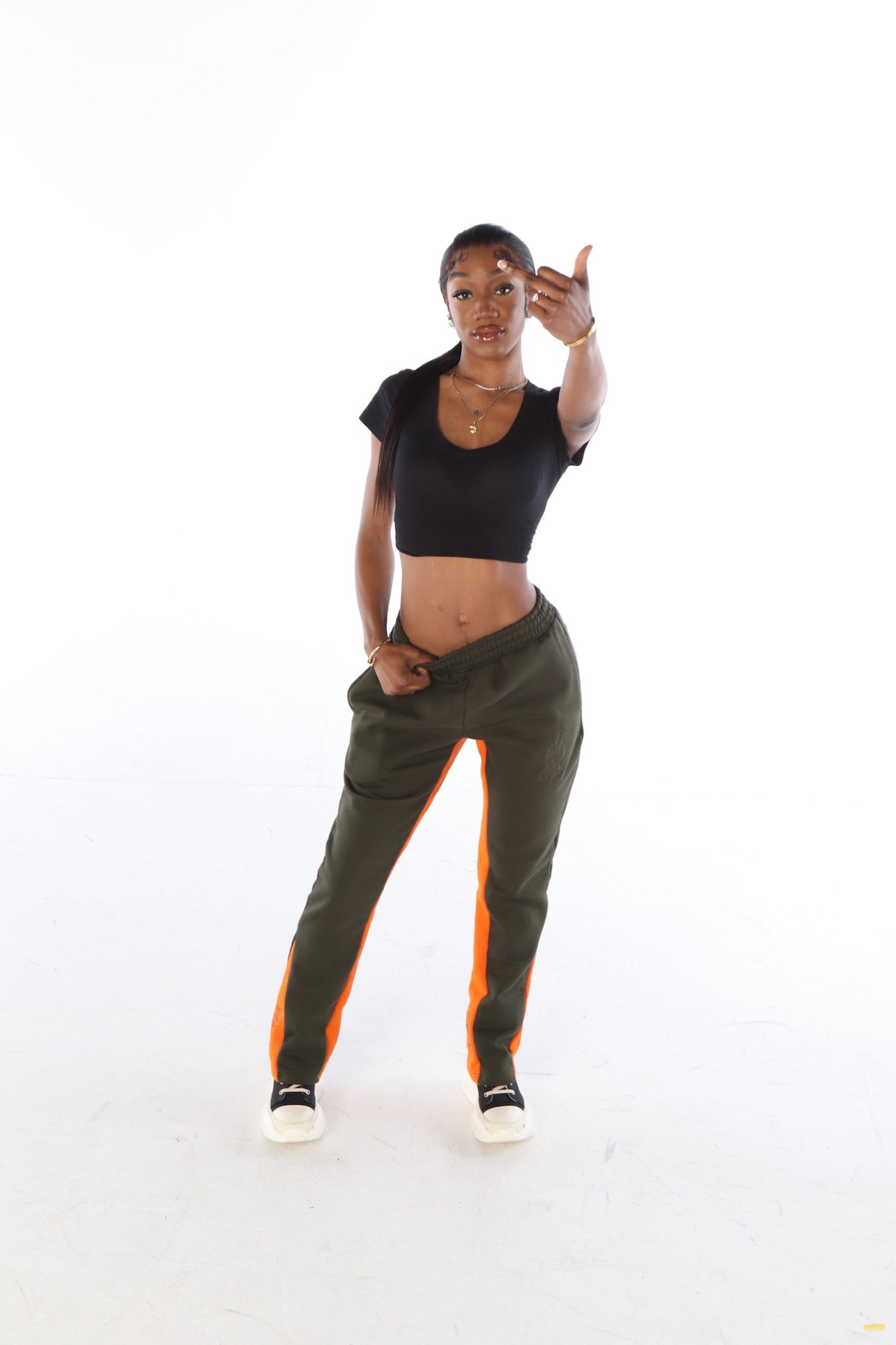‘F***-Off Olive’ Flared Track Bottoms