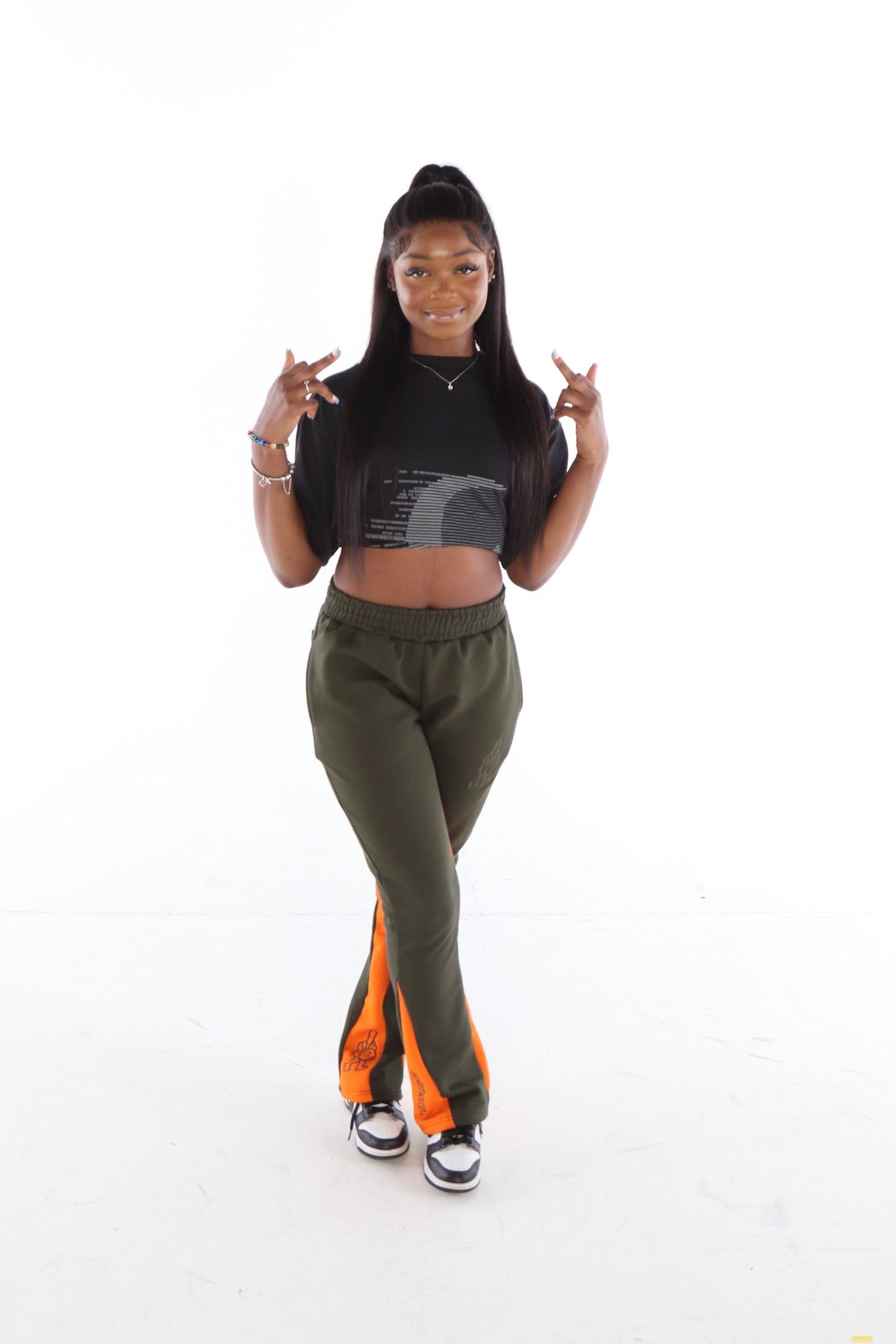 ‘F***-Off Olive’ Flared Track Bottoms
