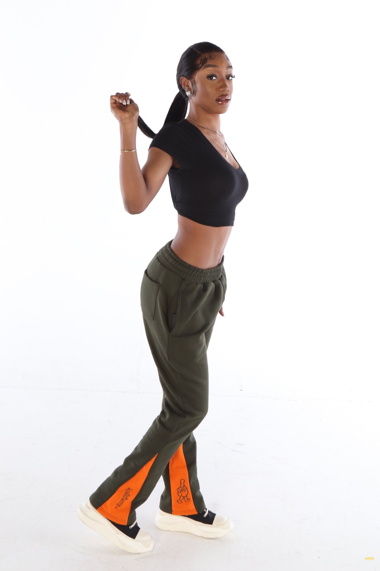 ‘F***-Off Olive’ Flared Track Bottoms