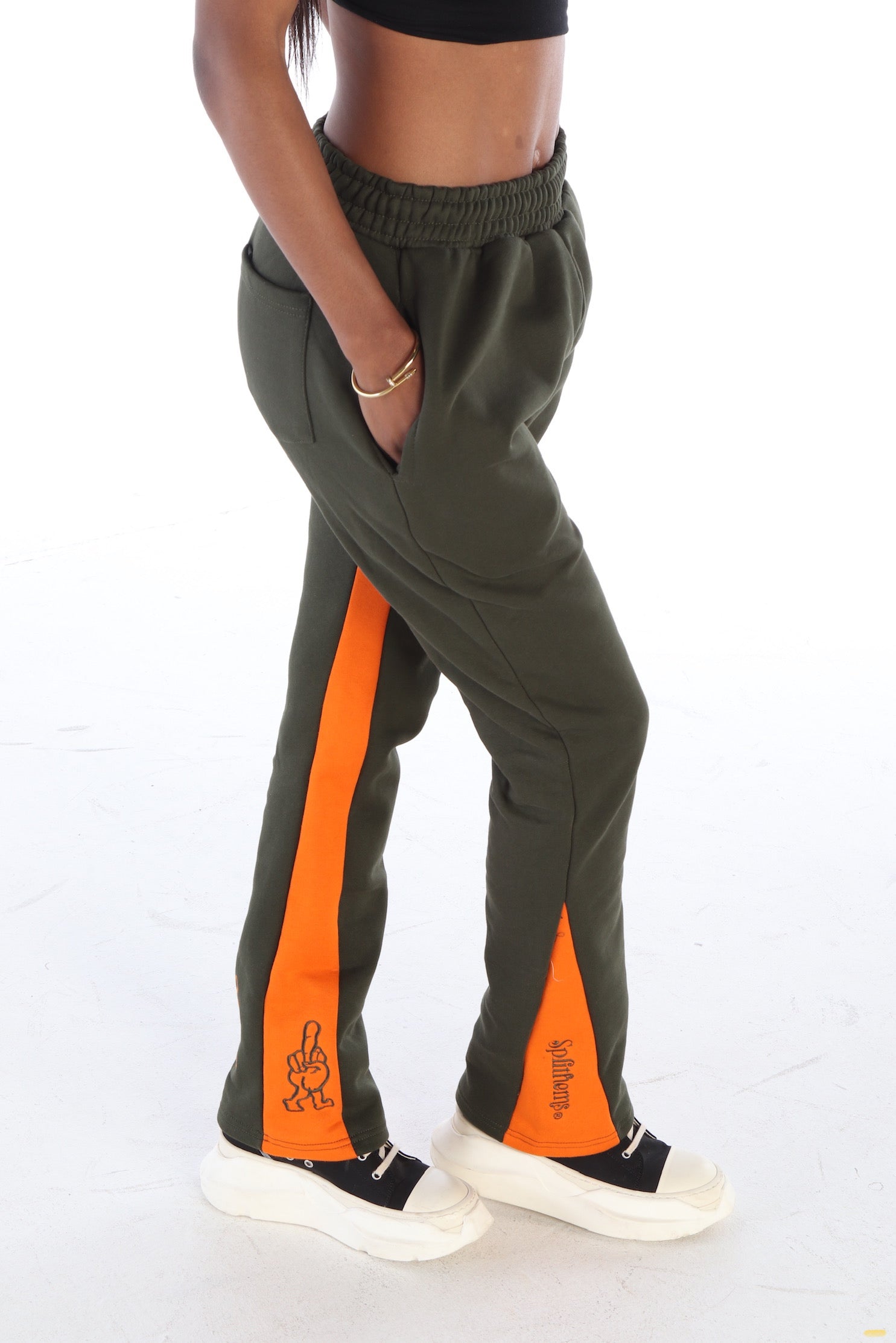 ‘F***-Off Olive’ Flared Track Bottoms