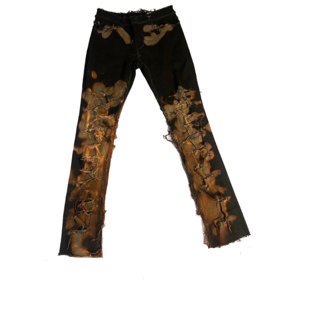 Ripped Bleached Orange Black Spray Hems