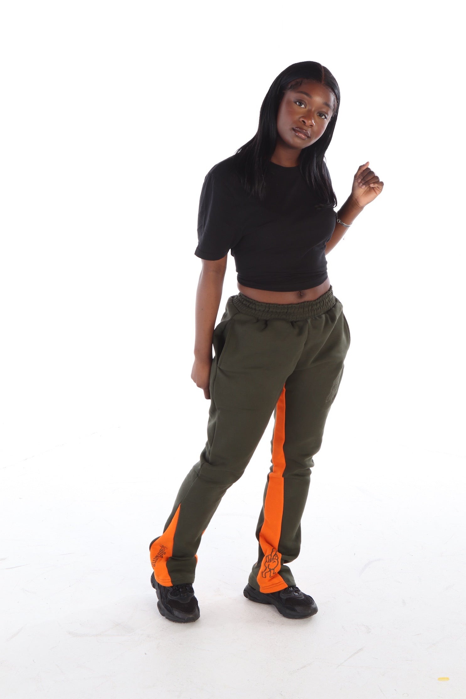 ‘F***-Off Olive’ Flared Track Bottoms