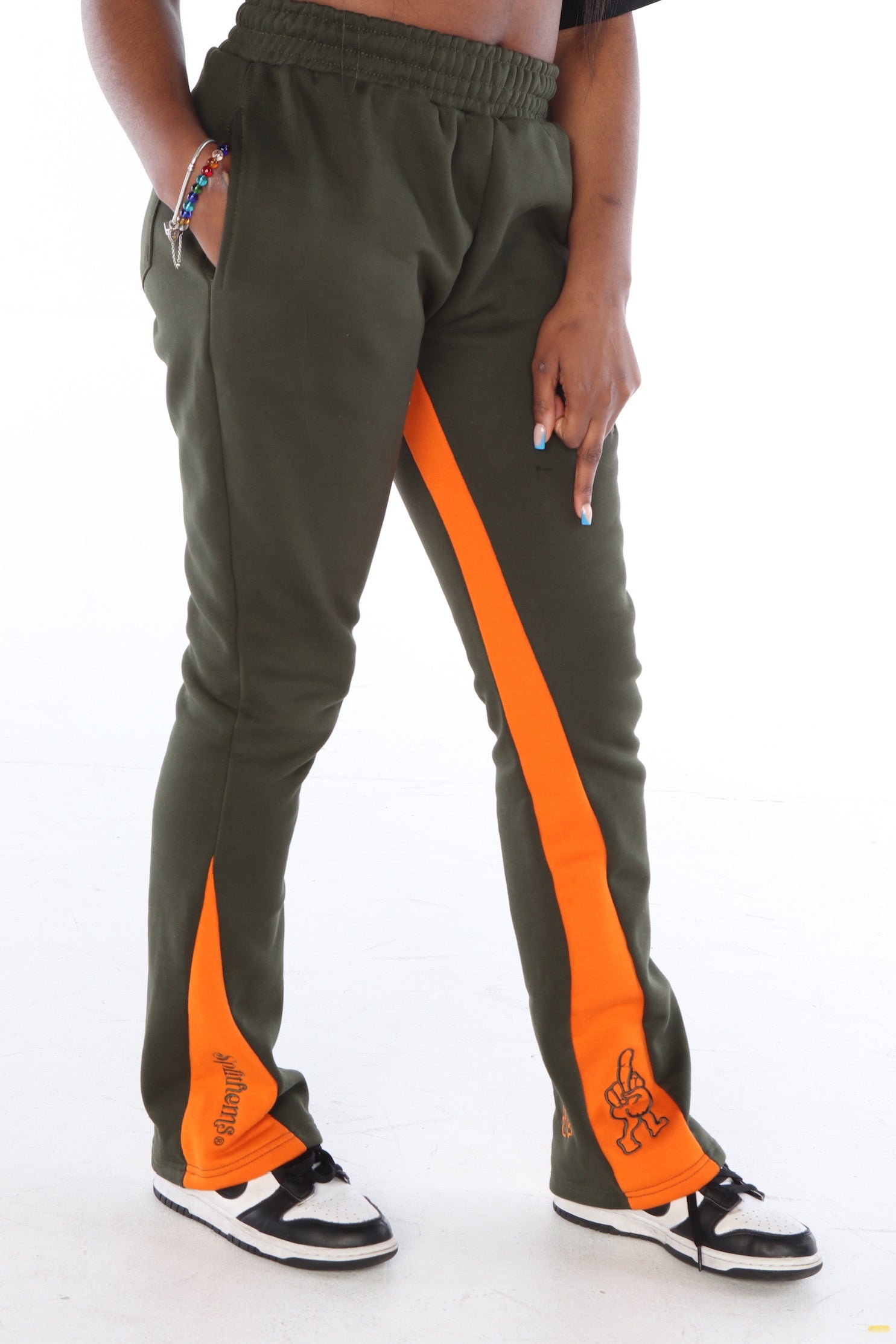 ‘F***-Off Olive’ Flared Track Bottoms