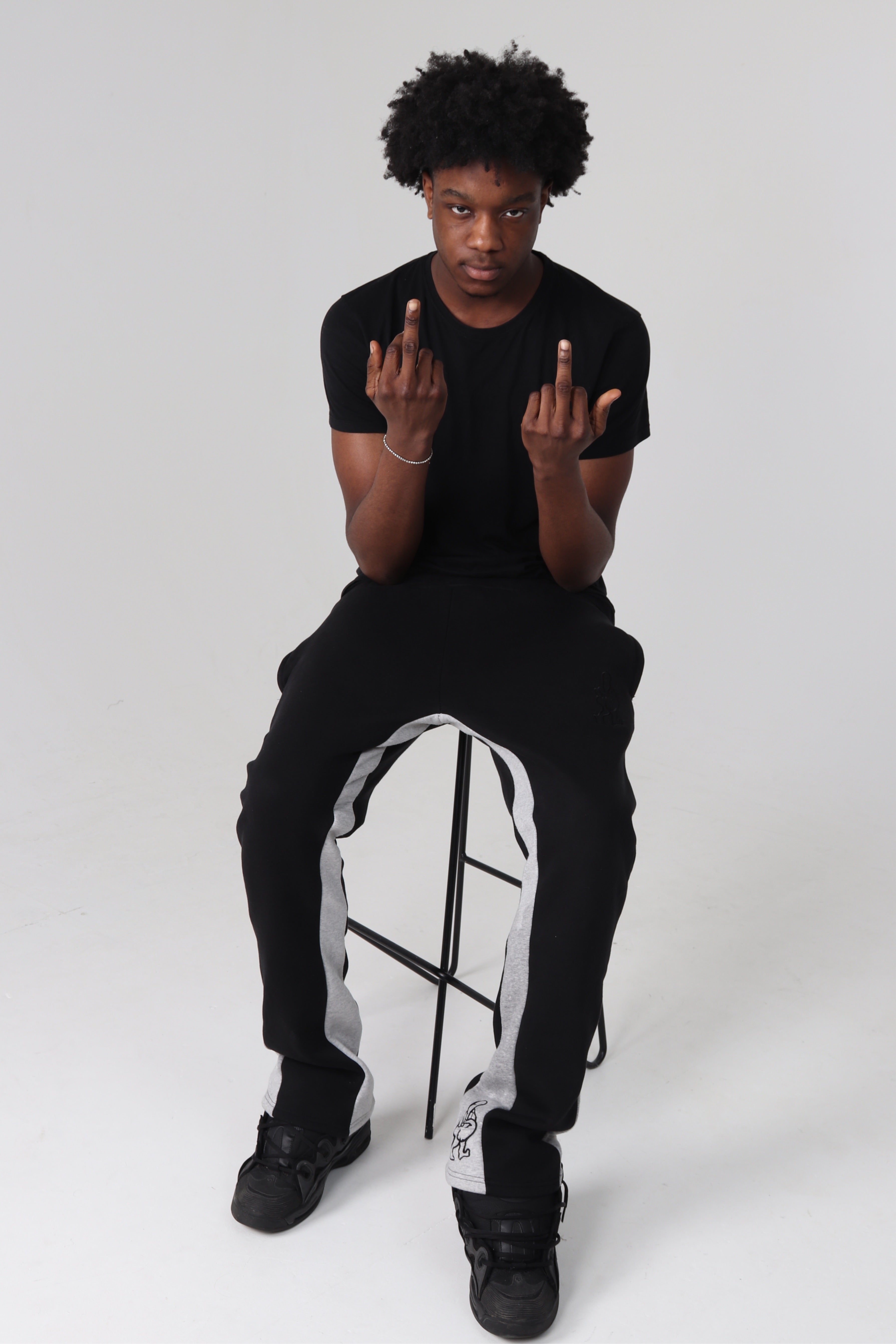 ‘F***-Off Black’ Flared Track Bottoms