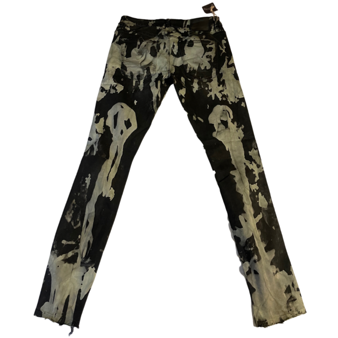 Overly Distressed Super Skinny Bleached Green Skull Splithems